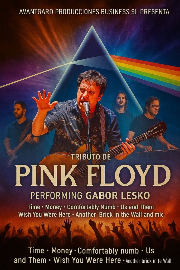 Pink Fluid – Tributo a Pink Floyd

Un viaje sonoro al corazón del rock progresivo.

“Pink Fluid” revive la magia de Pink Floyd con una interpretación impresionante liderada por Gabor Lesko. Un show visual y musicalmente envolvente que combina luces, atmósfera y emoción en cada nota.

Vive los grandes clásicos:
🎶 Time, Money, Comfortably Numb, Us and Them, Wish You Were Here y Another Brick in the Wall.

Cada actuación es una experiencia inmersiva donde la fidelidad al sonido original y la energía de la banda se funden para rendir homenaje a una leyenda eterna.

⸻

🌈 Detalles del espectáculo
	•	🎤 Artista: Gabor Lesko
	•	🕐 Duración: 75–90 minutos
	•	🎶 Estilo: Rock progresivo – Tributo a Pink Floyd
	•	💡 Formato: Banda en vivo con iluminación y proyecciones
	•	🎯 Ideal para: Festivales, teatros, hoteles y eventos premium

⸻

💫 Una experiencia inolvidable

Más que un concierto: un espectáculo sensorial que conecta generaciones y celebra el espíritu libre y creativo de Pink Floyd.