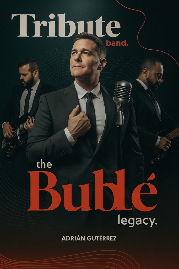 THE BUBLÉ LEGACY
Tributo a Michael Bublé
Protagonista: Adrián Gutiérrez
Producción: Avangard Producciones

La elegancia, el swing y el romanticismo de Michael Bublé regresan al escenario con The Bublé Legacy, un tributo de altísima calidad que combina música en directo, presencia escénica y una interpretación vocal excepcional.

Adrián Gutiérrez lidera este espectáculo con una voz que evoca el estilo inconfundible de Bublé, acompañado por músicos profesionales y una cuidada producción visual.

El repertorio incluye sus grandes éxitos —Feeling Good, Haven’t Met You Yet, Sway, Home—, interpretados con pasión y autenticidad.

Ideal para:
🎙️ Hoteles y Resorts
🎷 Galas y Festivales
🎩 Eventos Corporativos
💃 Noches Temáticas y Conciertos Tributo

Una producción exclusiva de Avangard Producciones, diseñada para ofrecer al público una velada elegante, moderna y con el mejor sonido internacional.

⸻

🟦 Versión Artística / Biográfica (para web o dossier del artista):

Adrián Gutiérrez – The Bublé Legacy
Un homenaje a la voz y al estilo de Michael Bublé

Adrián Gutiérrez, cantante y showman, lidera The Bublé Legacy, un proyecto que rinde tributo a uno de los artistas más carismáticos del panorama musical contemporáneo.

Su interpretación combina elegancia, calidez y técnica vocal, reflejando la esencia de Bublé en cada nota. Con una banda en directo y una producción escénica impecable, el espectáculo recorre los grandes momentos de la carrera del artista canadiense, desde sus clásicos de jazz hasta sus éxitos pop más recientes.

Cada presentación es una experiencia única donde la música y la emoción se unen para celebrar el legado de un verdadero icono moderno del swing y la balada.