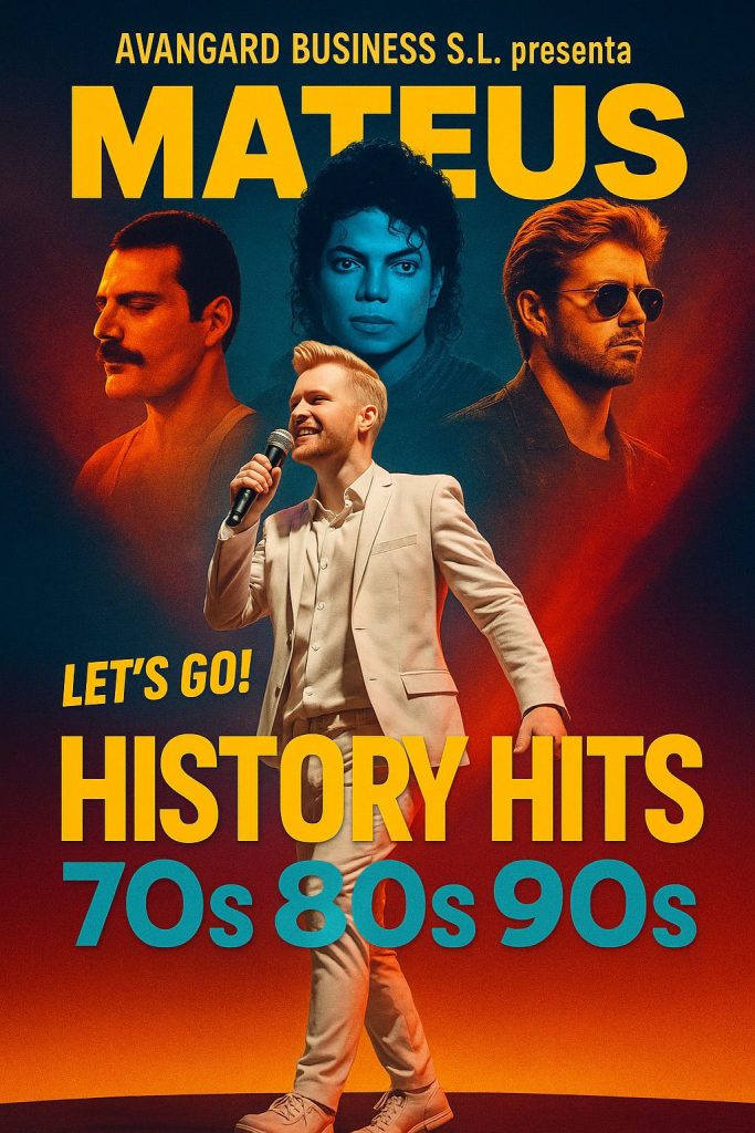 History Hits – Mateos

El espectáculo que revive los grandes éxitos de los 70, 80 y 90

Mateos, cantante internacional, presenta un show musical de 1 hora lleno de energía, estilo y elegancia.
Un recorrido por los mejores hits de tres décadas inolvidables, interpretados con una voz poderosa y una presencia escénica espectacular.

History Hits es el espectáculo ideal para hoteles, eventos especiales y noches temáticas:
dinámico, emocionante y siempre un éxito con el público.