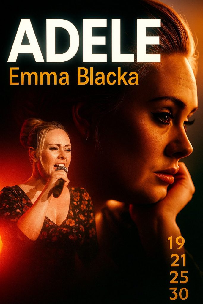 Tributo a Adele – Emma Blacka

Emma Blacka presenta un tributo elegante y emocional a Adele, con una voz potente y un estilo fiel al original. Un show íntimo, lleno de grandes éxitos y perfecto para hoteles, teatros y eventos.

Duración: 45–60 min
Formato: Solista o Banda con bases de alta calidad
Repertorio: Hello, Rolling in the Deep, Someone Like You, Skyfall, Easy on Me, y más.

Un espectáculo de alta categoría, muy solicitado por el público británico y europeo.

Representación: Avangard Producciones Business