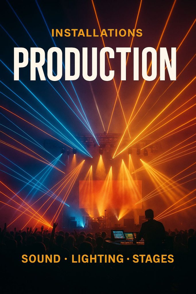 💡 Instalaciones y Equipamiento Técnico

En Avangard Producciones Business S.L. transformamos cualquier espacio en un espectáculo.
Ofrecemos sonido, iluminación, láser, escenarios y efectos especiales con tecnología profesional y montaje impecable.
🎧 Equipos potentes, 💡 luces dinámicas, 💨 efectos visuales, y una presentación de alto nivel.
Tu evento brillará con precisión, estilo y energía.

✨ Avangard — la técnica al servicio del espectáculo.